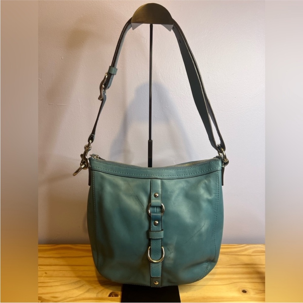 Coach VTG Y2K Chelsea Teal Blue Leather w/ Silver-Tone Hardware & Buckle F14018